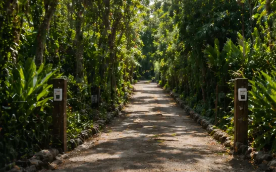 Access road surrounded by vegetation